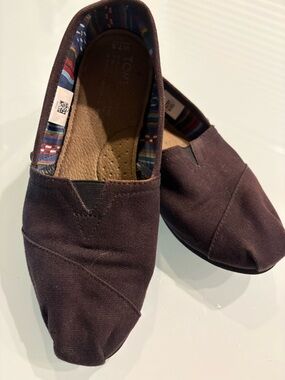 Toms Brown Canvas Slip On Shoes, 7.5